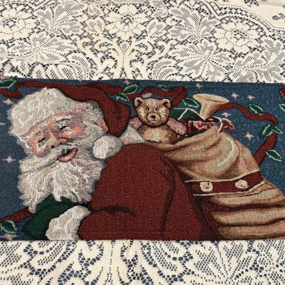 Santa Claus Woven Tapestry Table‎ Runner Christmas Jolly Toys Holiday 69
